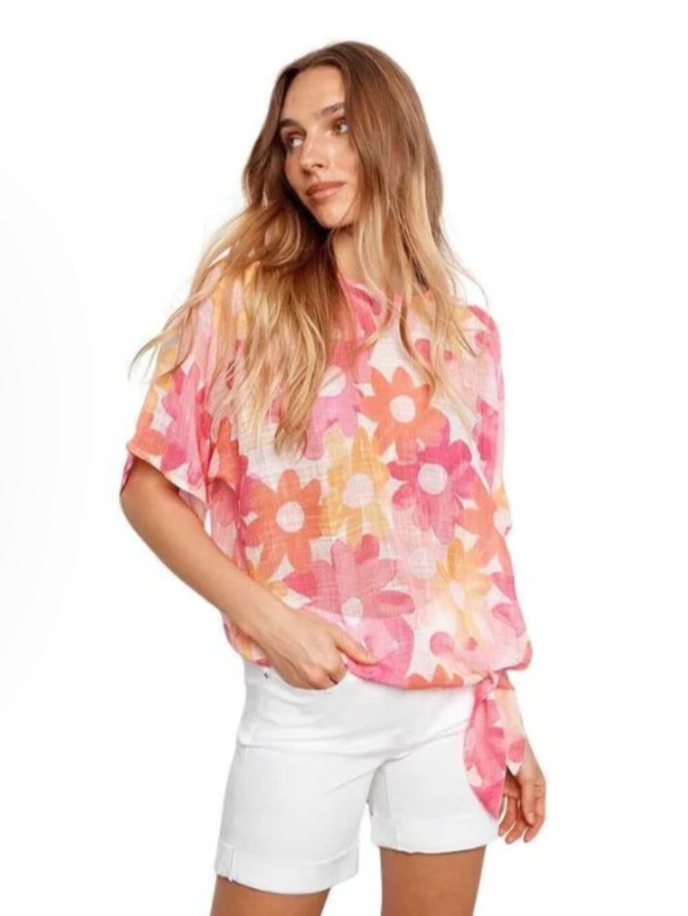 Various Sizes- Charlie B Women's Floral Gauze Dolman Blouse With Side Tie-NWT